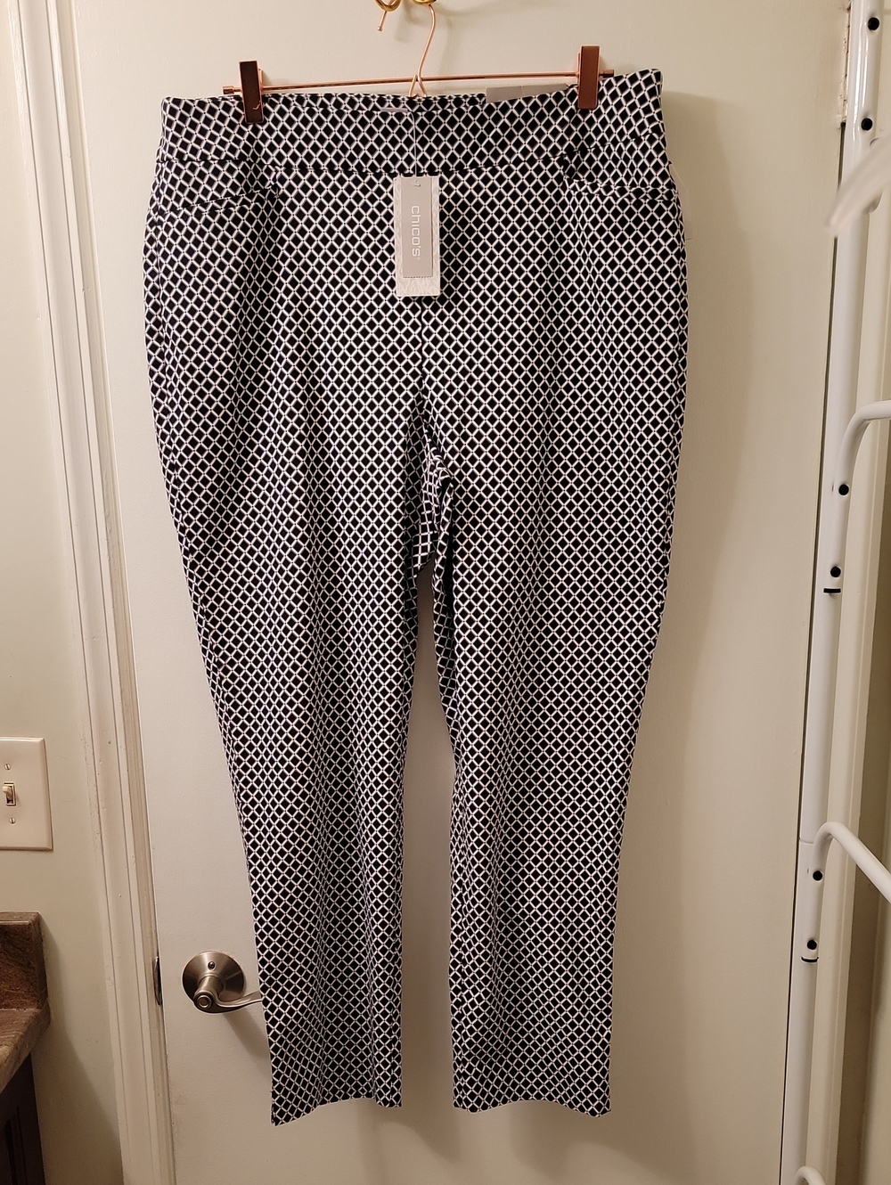 Chico's Black and White Geometric Slim Crop Trousers